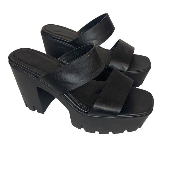 ASOS DESIGN Natty Chunky Platform Heeled Mules Black Size 9 Punk Grunge Sandal - Picture 2 of 6